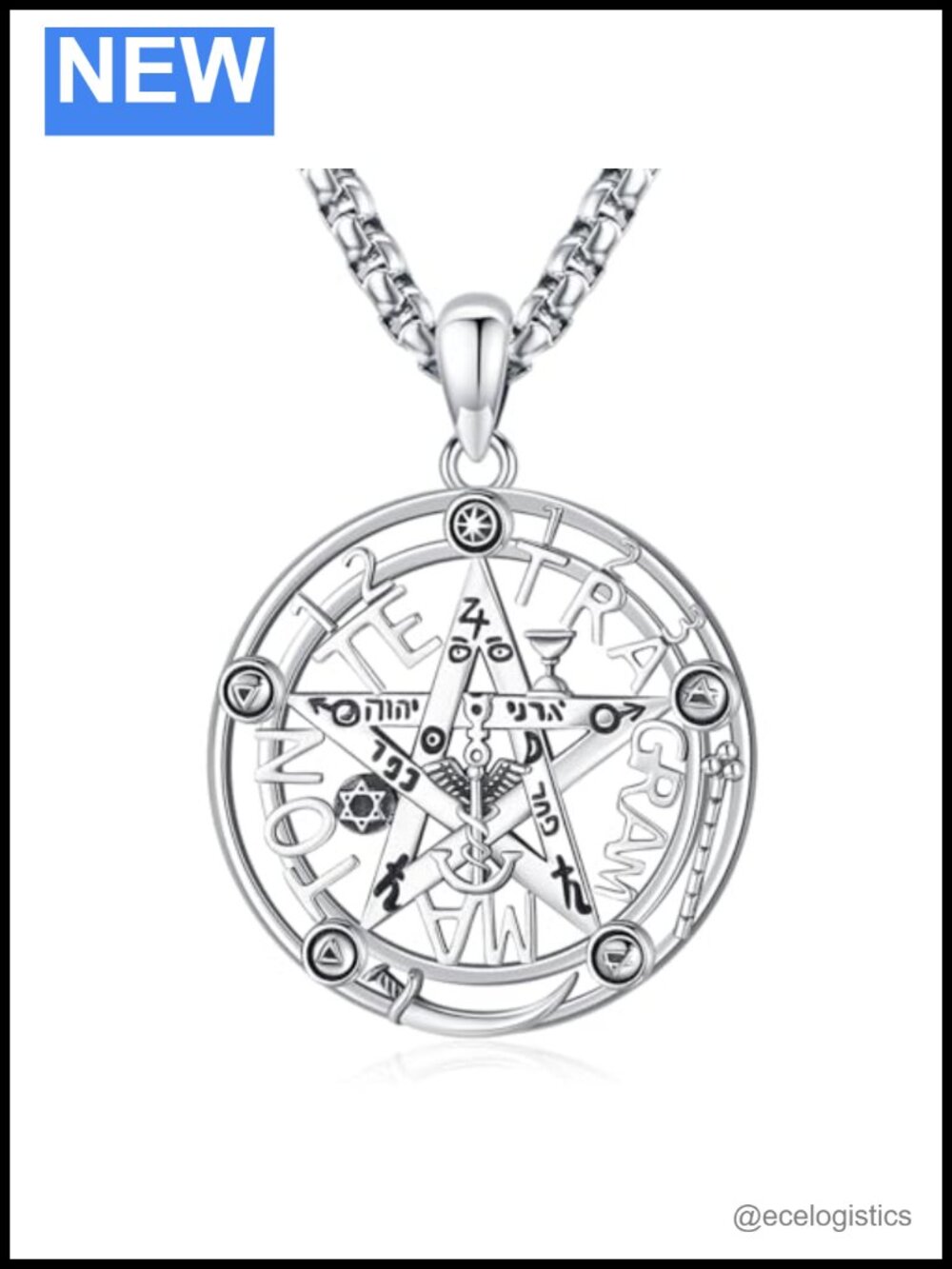 925 Sterling Silver Tetragrammaton Pendant Necklace Wiccan Pagan Jewelry